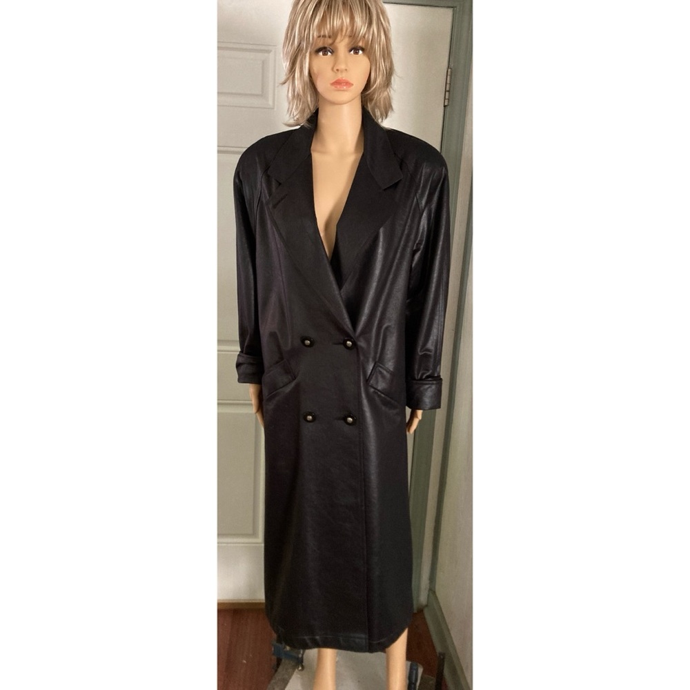 VTG RUSSELL SCOTT Women's Liquid Leather Black Maxi Coat Size XL Water Repellent